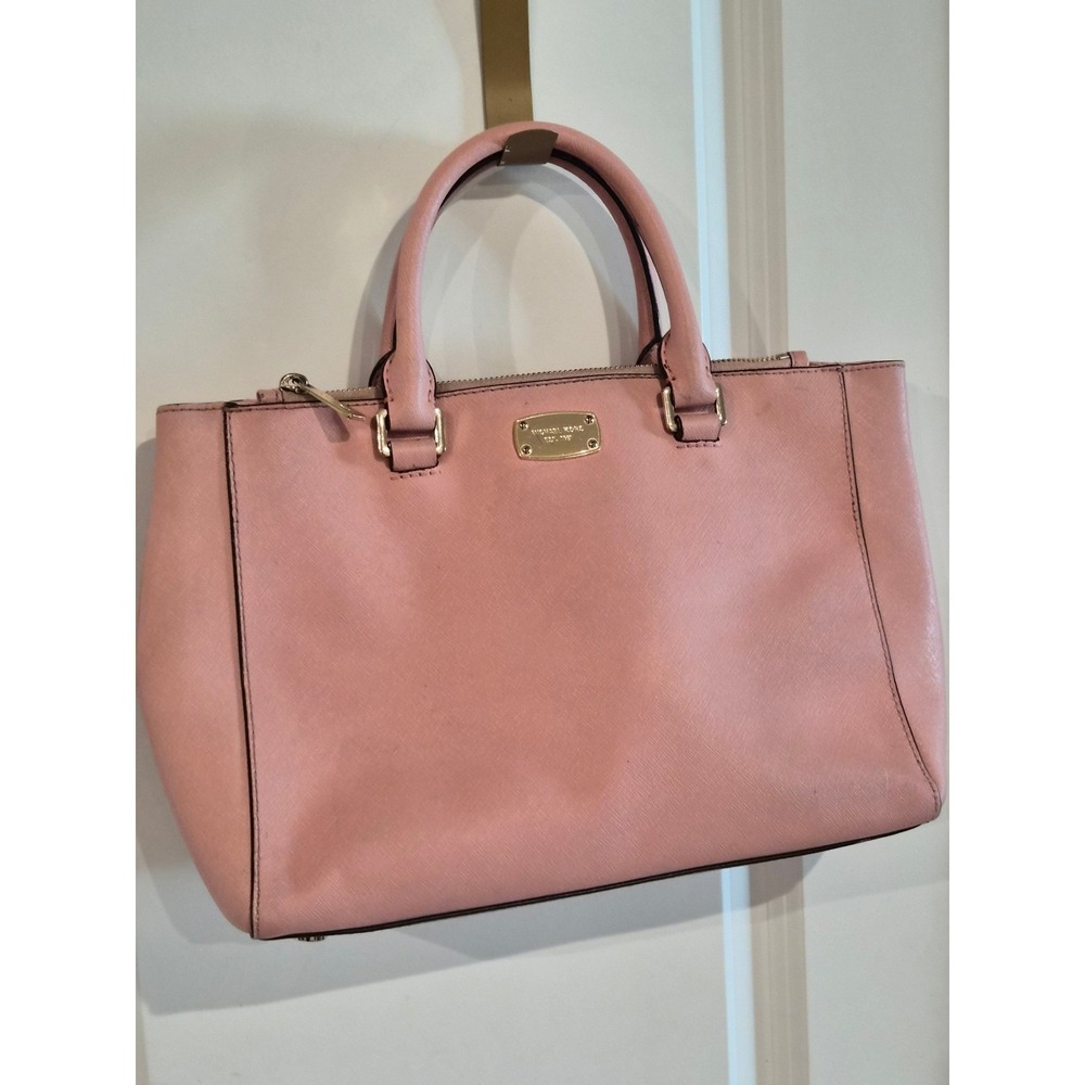 Michael‎ Kors Savannah Satchel Pink Saffiano Leather Handbag Gold Hardware - Picture 2 of 12